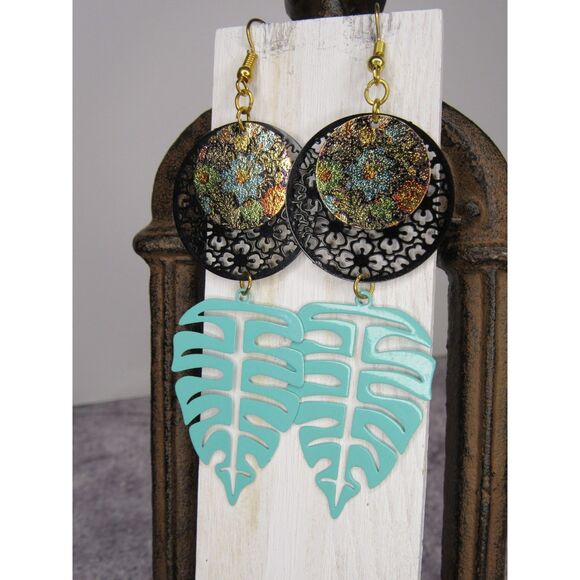 Blue Palm Leaves with Ornate Floral Discs - Picture 2 of 5